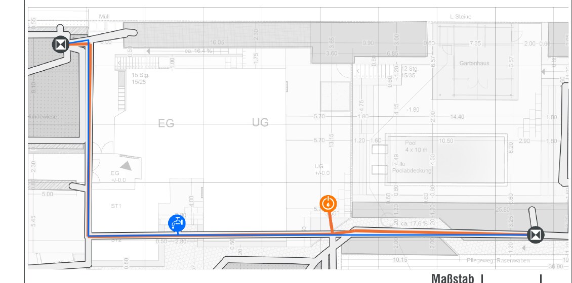 Installationsplan, Blatt IV: Dauerdruckbereich mit Wasserversorgung, Steuerung und Ventilverteilung